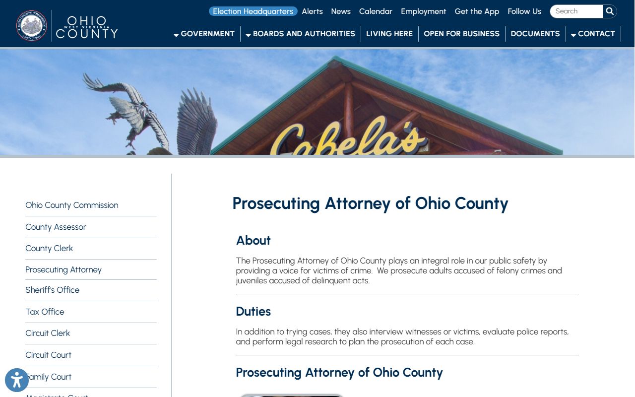 Ohio County Prosecuting Attorney page with office duties and contact information