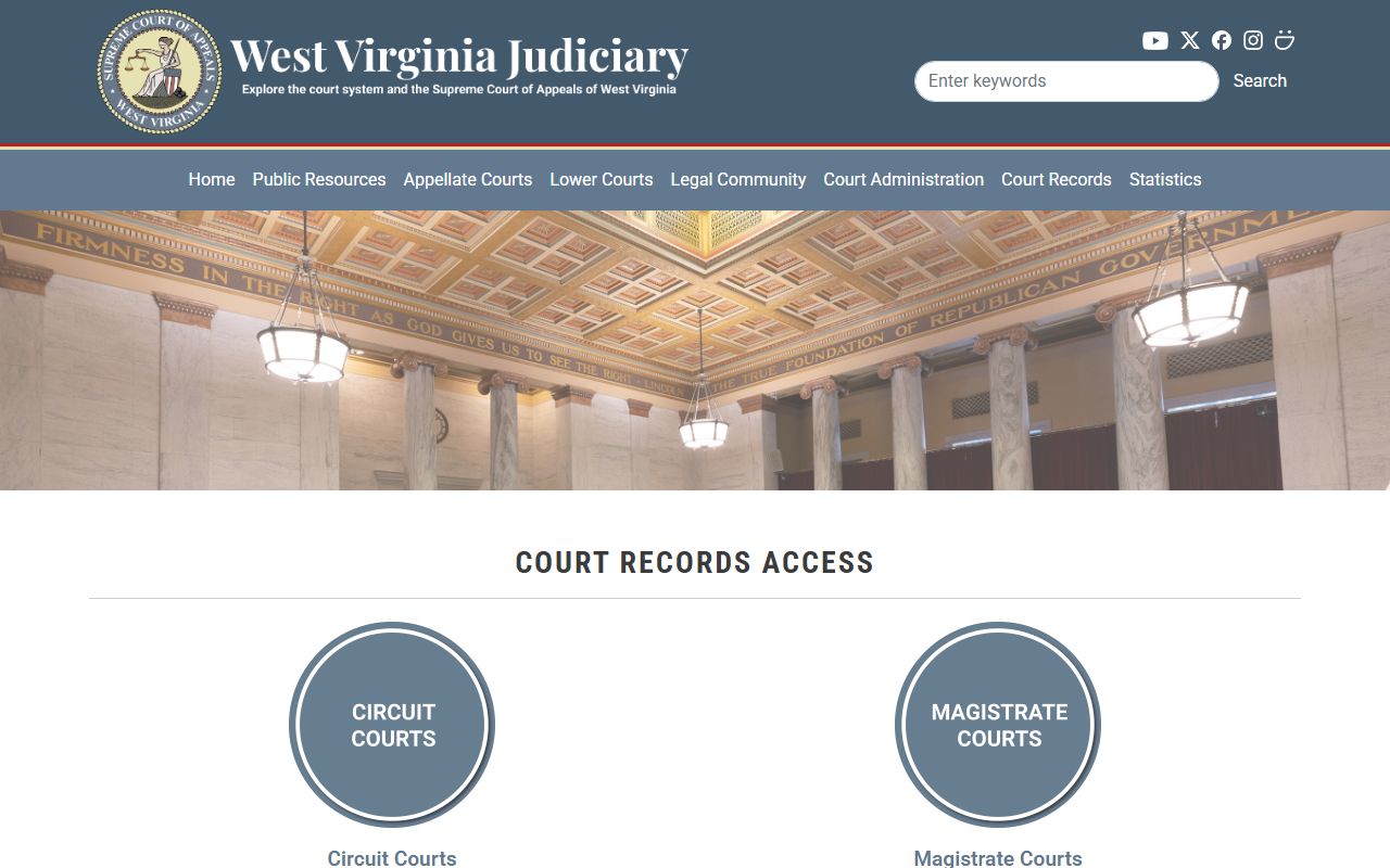 West Virginia Judiciary court-record access page for circuit and magistrate court searches